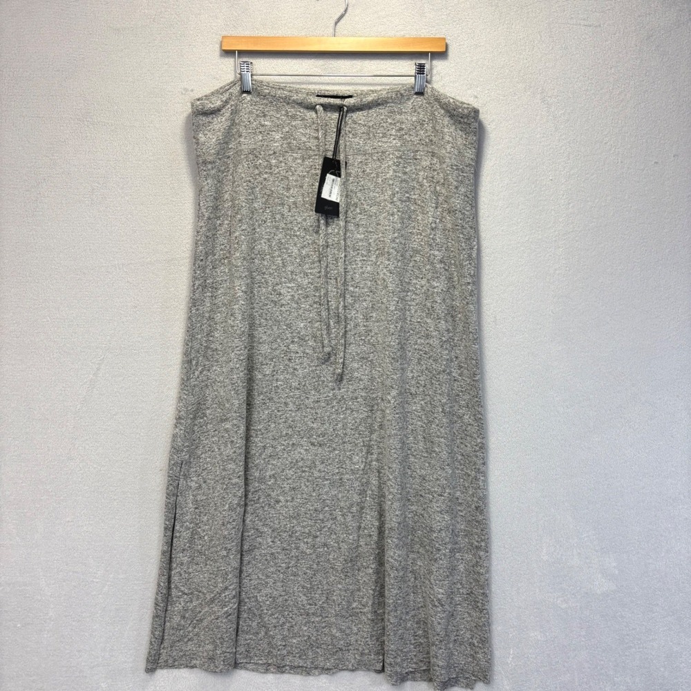 NWT Gibson Soft Knit Maxi Skirt Womens 1X Gray Drawstring Side Slits Loungewear